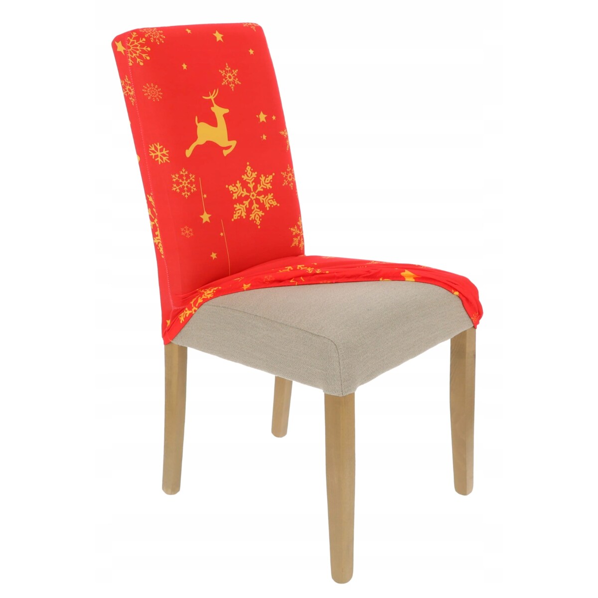 POKROWIEC NA KRZESŁO CZERWONY ŚWIĄTECZNE WZORY ELASTYCZNY [21BO]