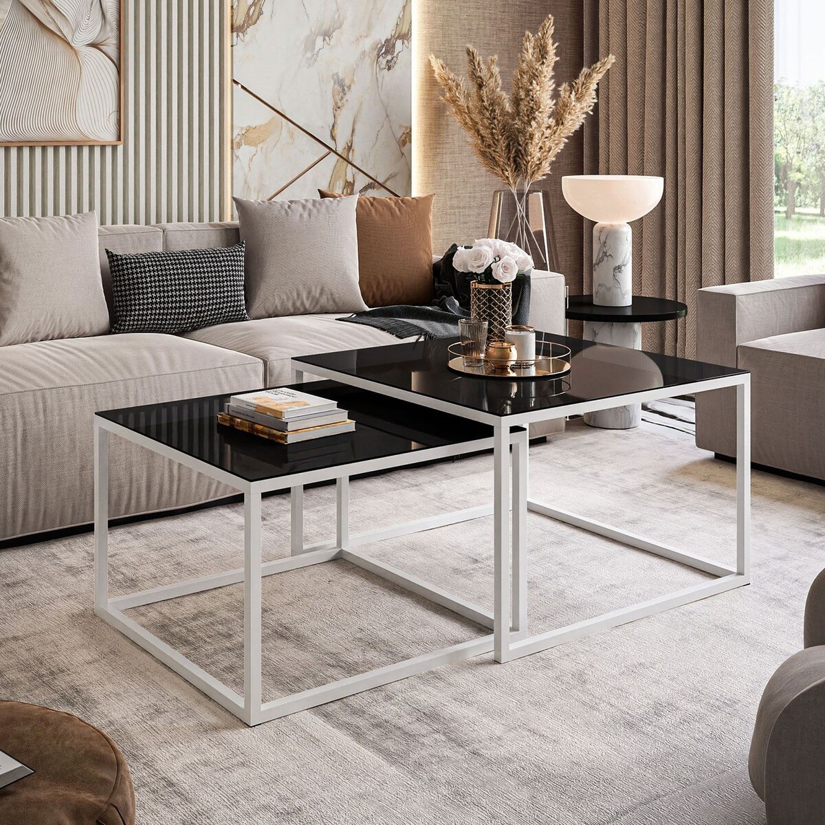 Okrągły kawowy YOSHI 2w1 biały czarne szkło 39/45 cm