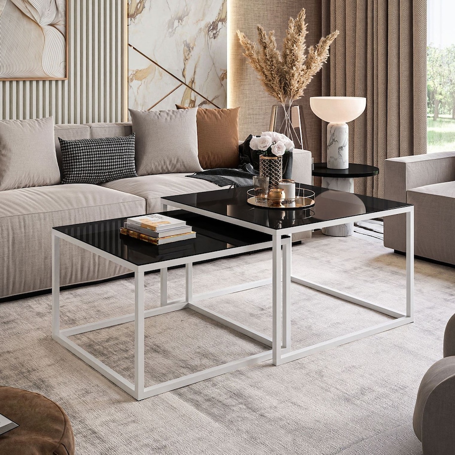 Okrągły kawowy YOSHI 2w1 biały czarne szkło 39/45 cm