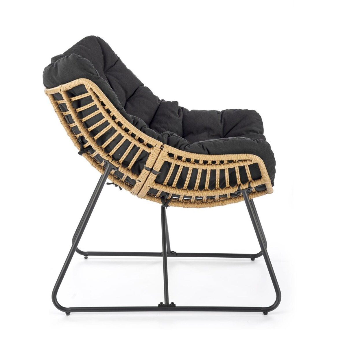 FOTEL RATTANOWY Vasari czarna poduszka NA PŁOZACH stalowych