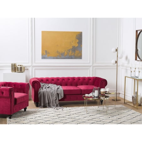 Komplet wypoczynkowy welurowy 4-osobowy czerwony CHESTERFIELD