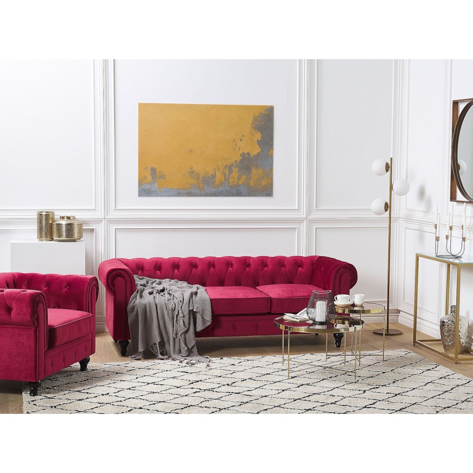 Komplet wypoczynkowy welurowy 4-osobowy czerwony CHESTERFIELD