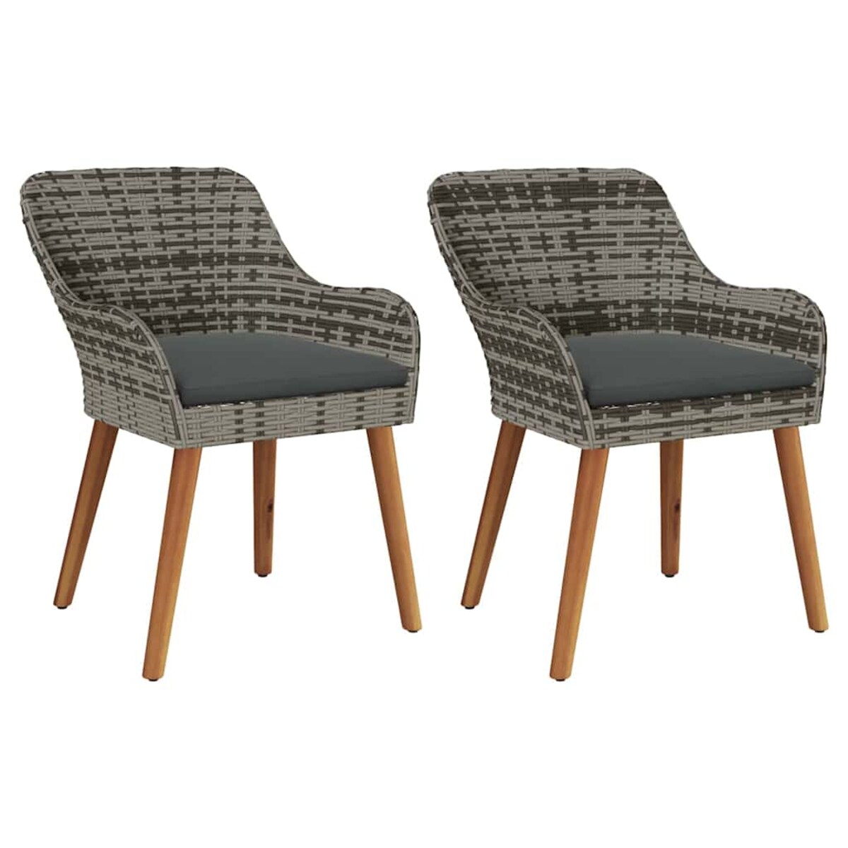 vidaXL Krzesło Ogrodowe 2 pcs Szary 55 x 62.5 x 82cm polirattan