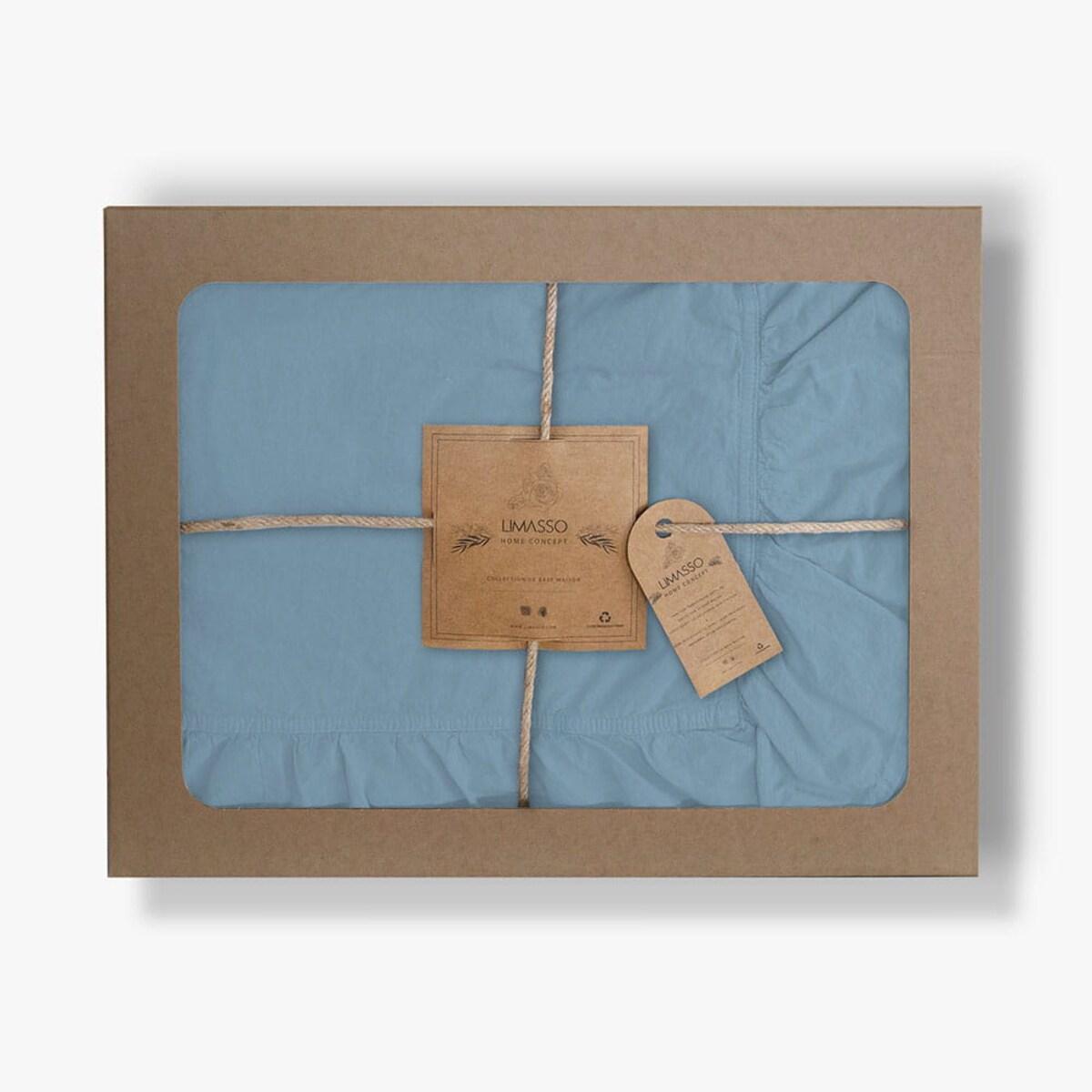 Pościel bawełniana 160x200 z falbanką Stonewashed Exclusive, Niebieski