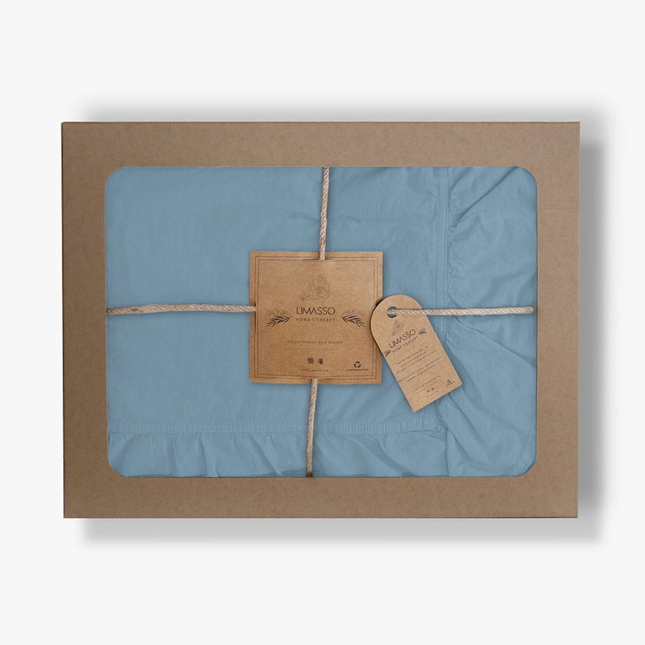 Pościel bawełniana 160x200 z falbanką Stonewashed Exclusive, Niebieski