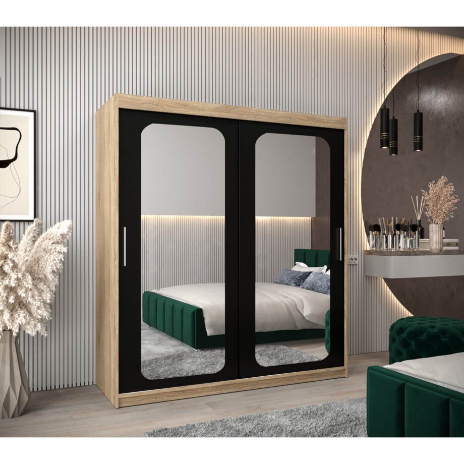 Szafa przesuwna Garderoba PROMO T3 180 sonoma/czarny