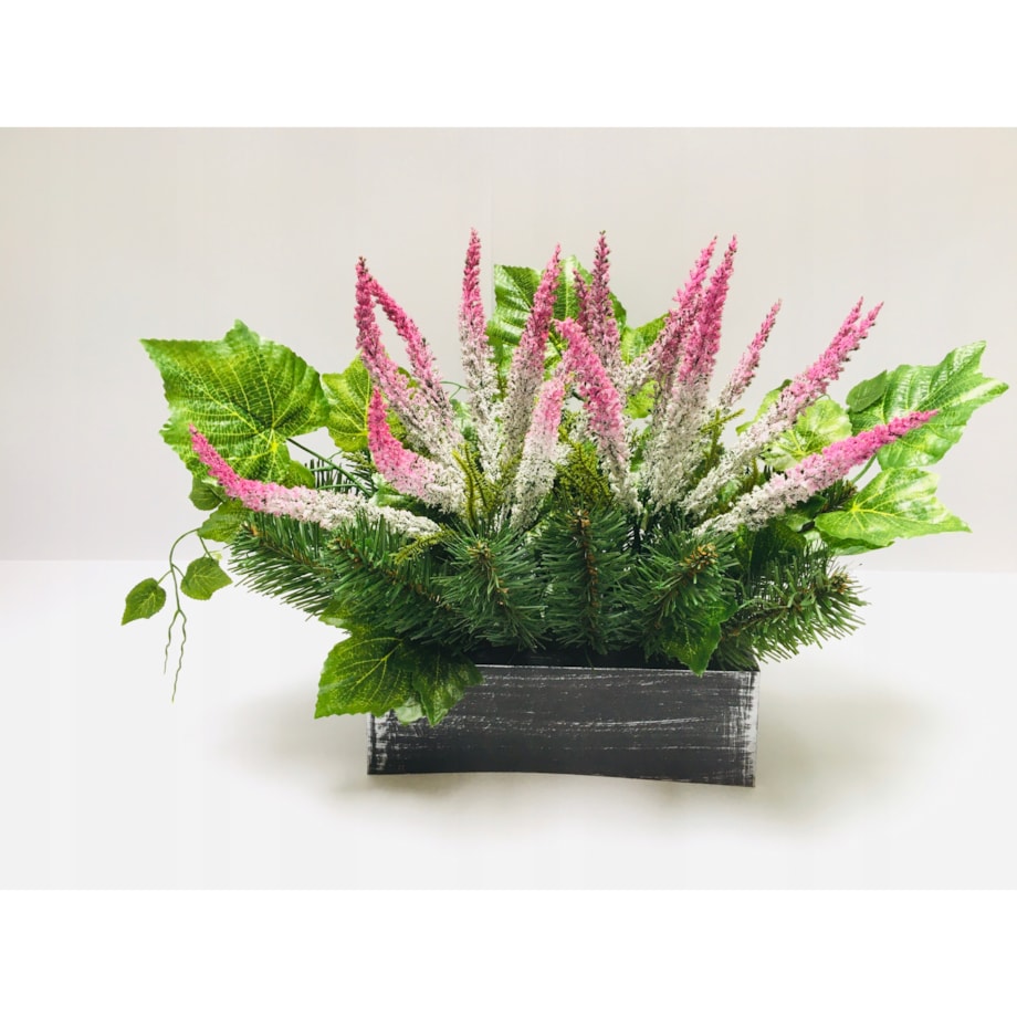 BUKIET STROIK WIĄZANKA SZTUCZNA W DONICY na cmentarz bliskich wrzos pomnik