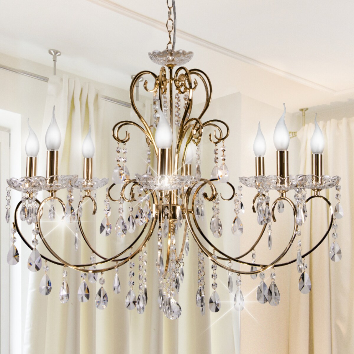 Glamour lampa wisząca AURORA 38-98644 pałacowy żyrandol crystals złoty