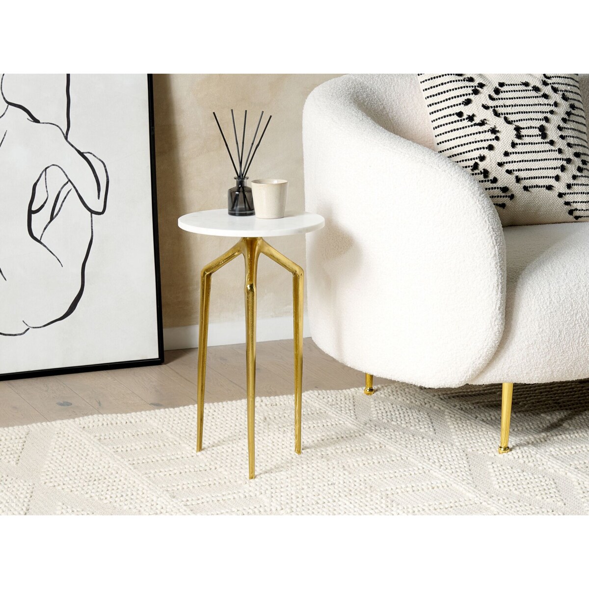Stolik pomocniczy biały marmur ze złotym TILPA