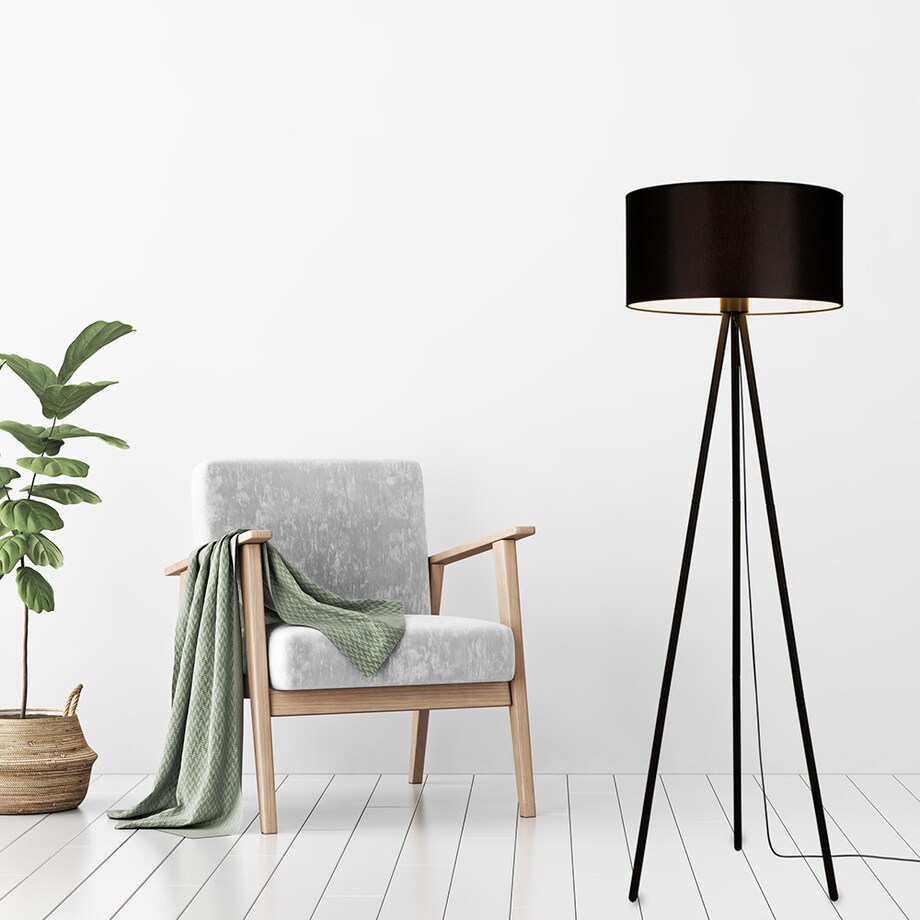 Lampa Podłogowa BRITOP Lighting 1xE27 Max.40W Industrialne Połączenie Czerni z Czarną Tkaniną, Polski Producent 1 szt.