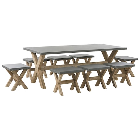 Zestaw ogrodowy ze stołkami dla 8 osób OLBIA Szary Beton