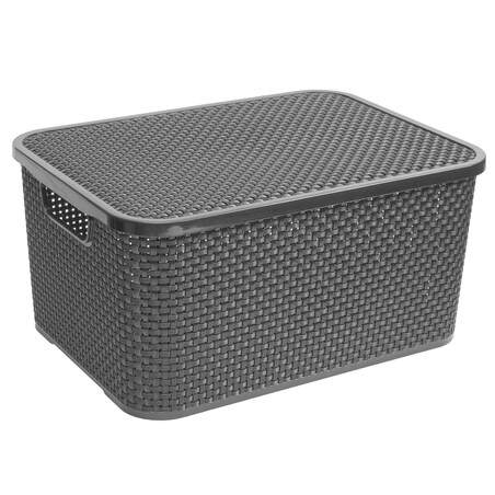 Koszyk Pojemnik Rattanowy Z Pokrywą Na Drobiazgi Kosmetyki Łazienkowy 19L Antracyt