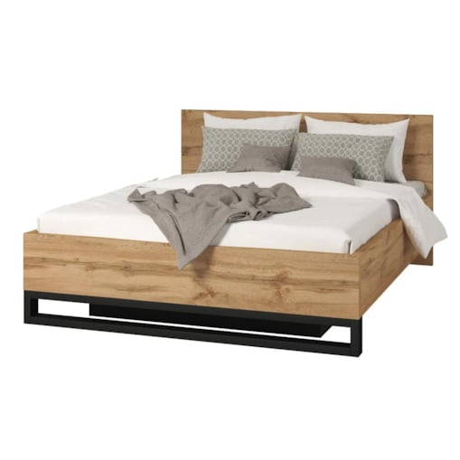 Łóżko HALLE 160x200 dąb wotan mat/czarne z pojemnikiem
