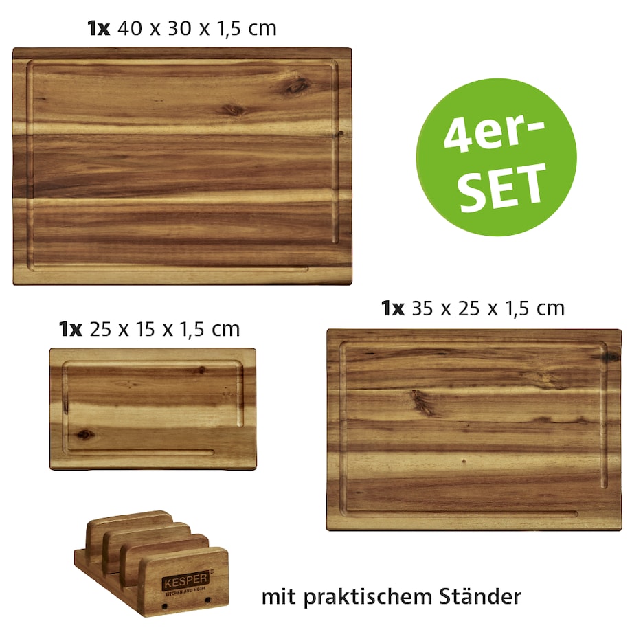 Zestaw desek akacjowych ze stojakiem 31,5x40x11,2 cm CASPAR