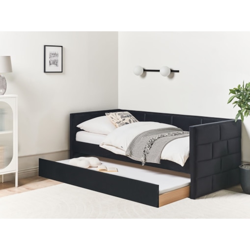 Łóżko wysuwane Welur CHAVONNE 90 x 200 cm Czarny