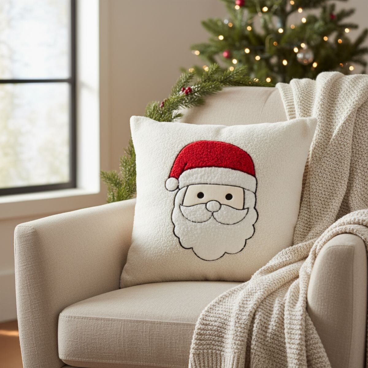 Poduszka dekoracyjna, świąteczny wzór, biała 44 x 44 cm