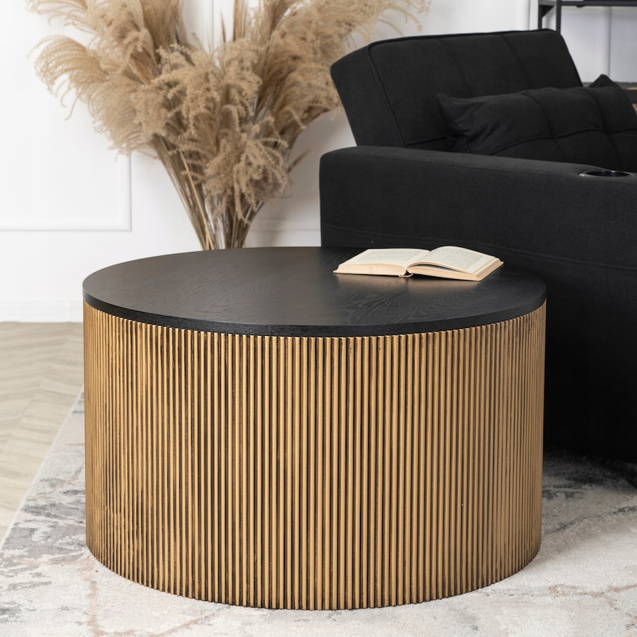 Stolik Kawowy Okrągły Duży Złoty Lamel Nowoczesny Okrągła Ława MIRACLE MAX