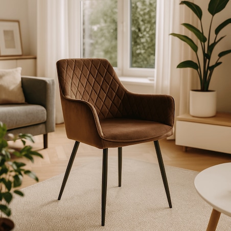 Krzesło Tapicerowane Welurowe Do Salonu Jadalni Kuchenne Brąz BRESSO