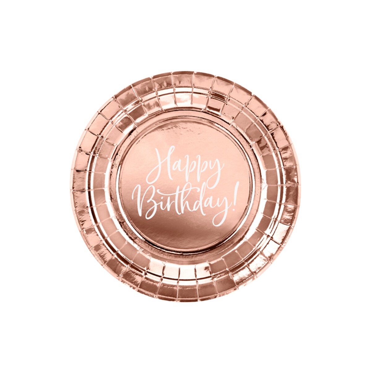 Talerzyki Happy Birthday!, różowe złoto, 18cm (1 op. / 6 szt.)