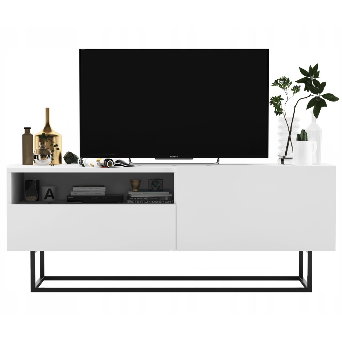 Szafka RTV Loft Industrialna Komoda RTV Szuflada Biały Mat 120 cm