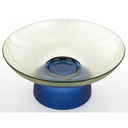 Patera szklana misa 17x35x35 cm LAGOTTO zielona na niebieskiej podstawie