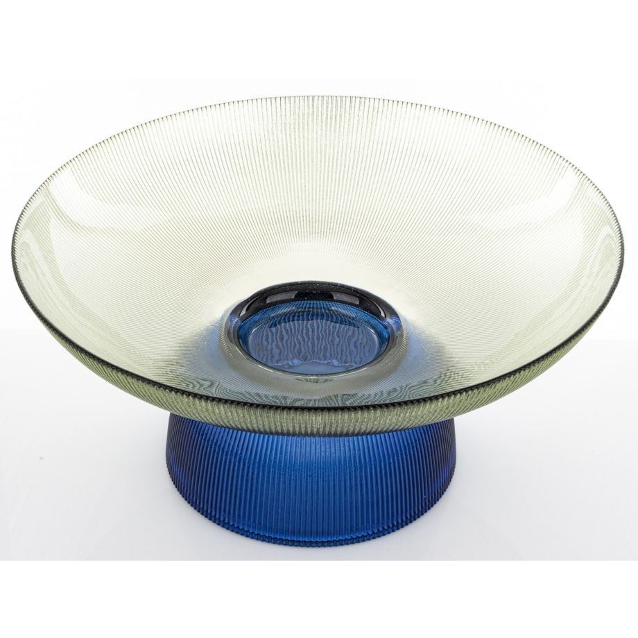 Patera szklana misa 17x35x35 cm LAGOTTO zielona na niebieskiej podstawie