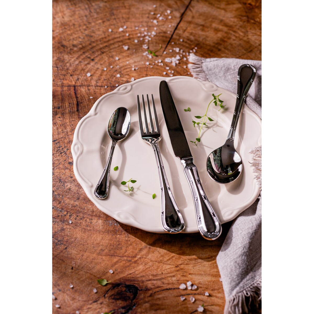 Sztućce srebrne Hibana 48 szt. Japońska stal 18/10 SUS304 Ręcznie polerowane Połysk Ze zdobieniami