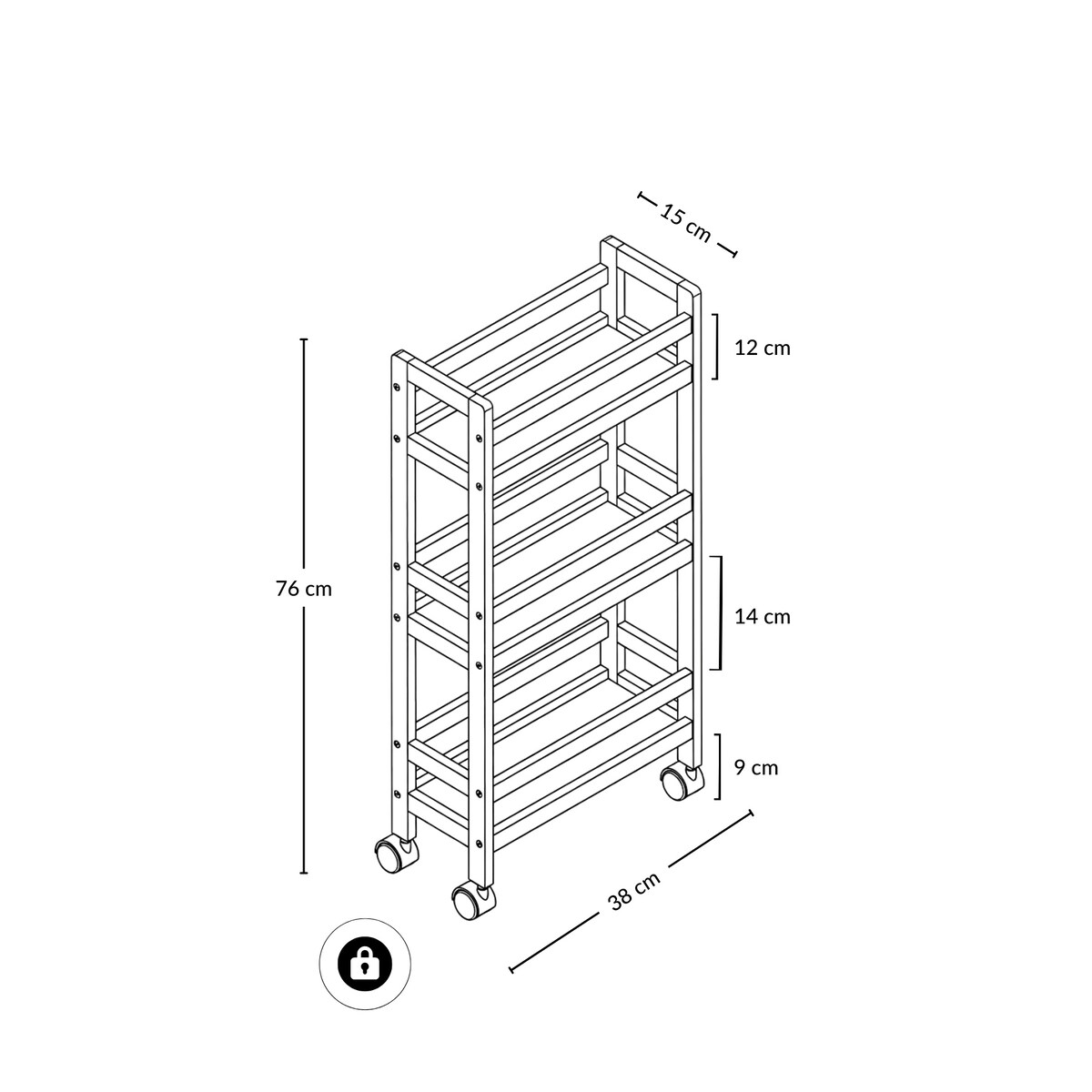 Wąski regał łazienkowy na kółkach, 3 półki KLUK, 76 cm