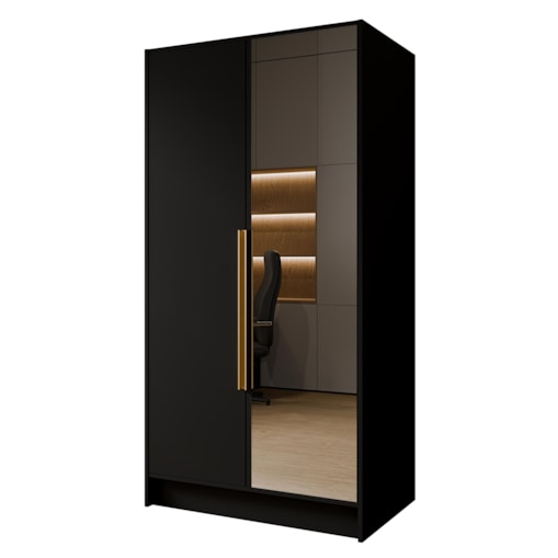 Szafa 100 gładka LUSO z lustrem i złotymi uchwytami, czarna