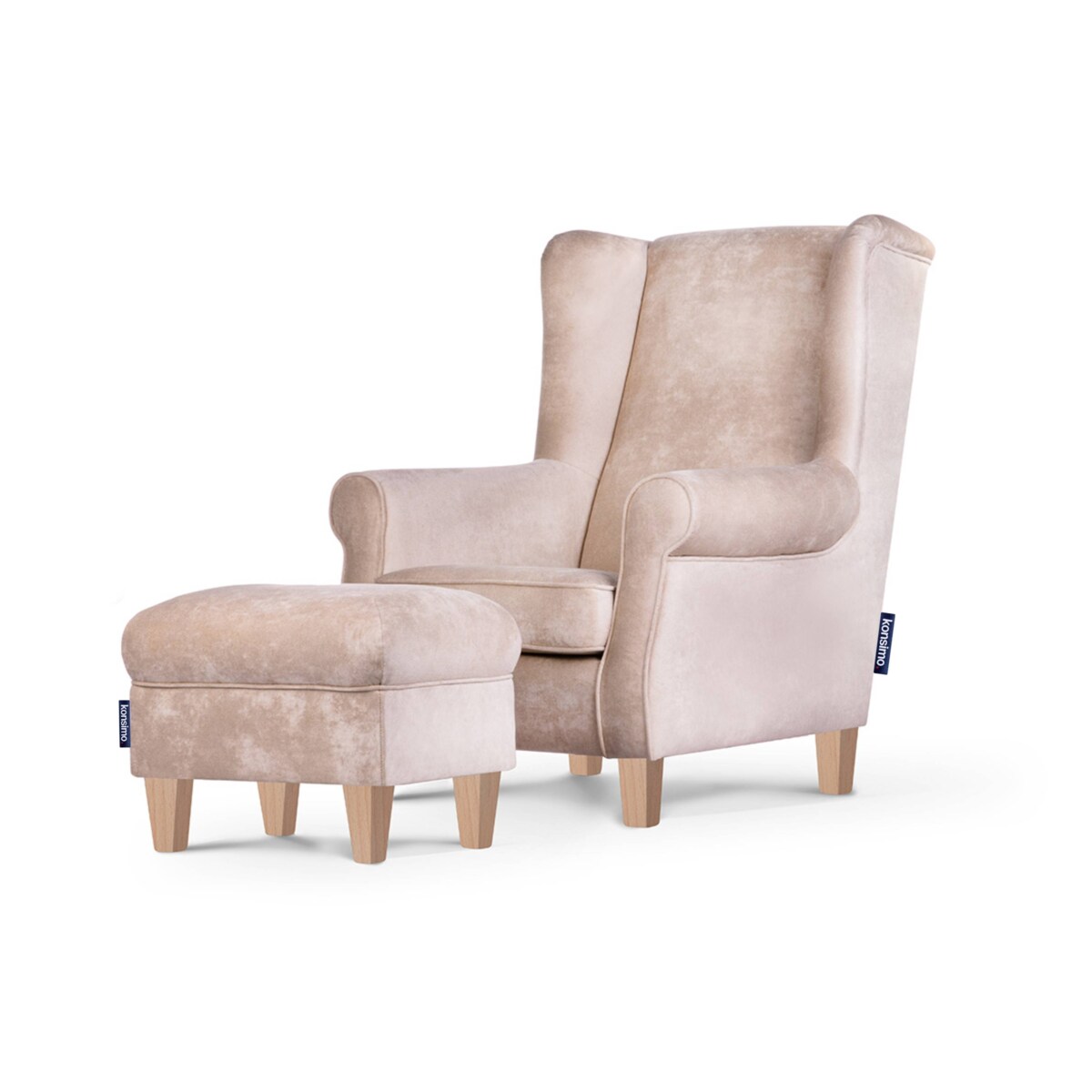 KONSIMO MILES Fotel + puf, kolor Beżowy