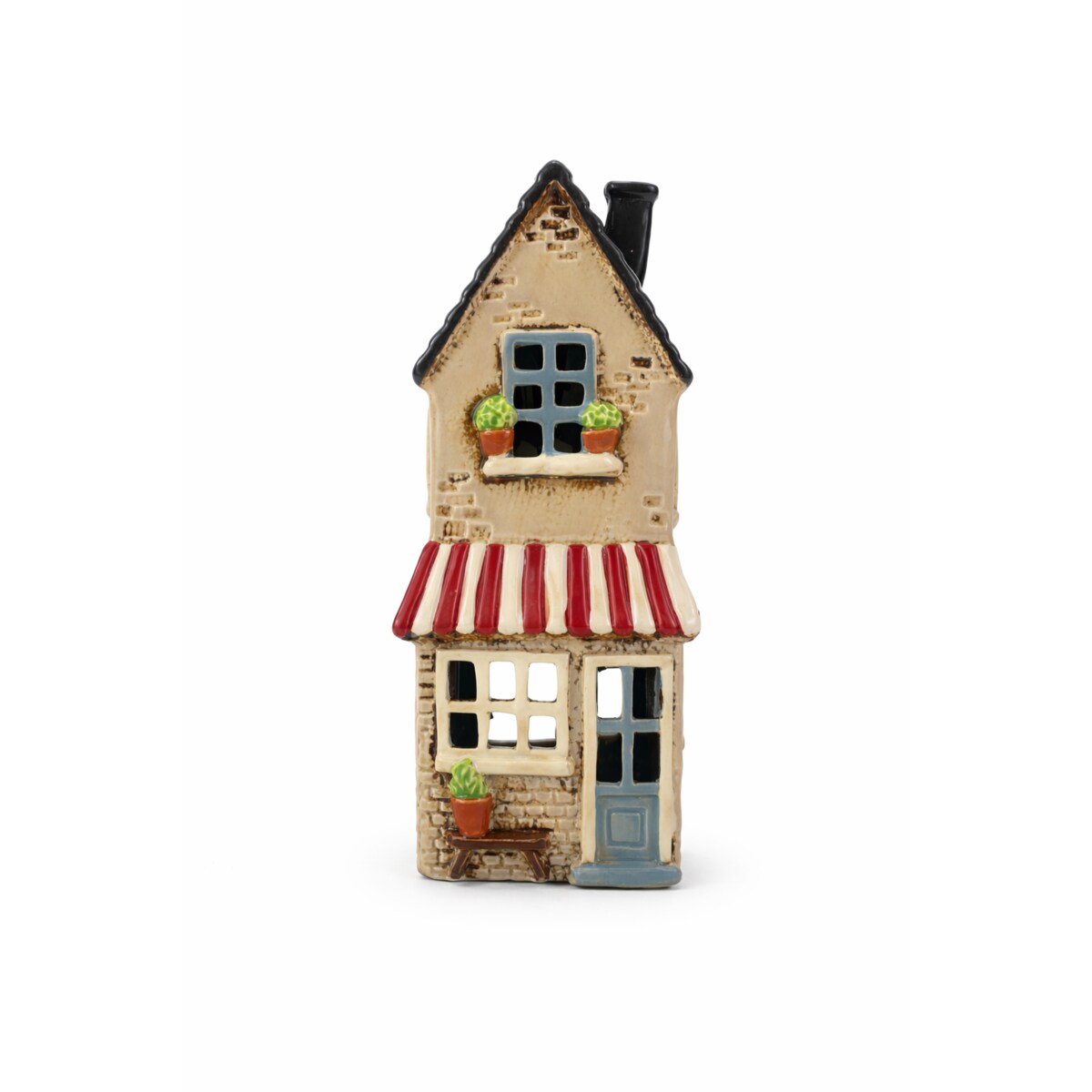 Ceramiczny domek na tea-lighty 25x10,5x7,5 cm DOMETTO beżowy