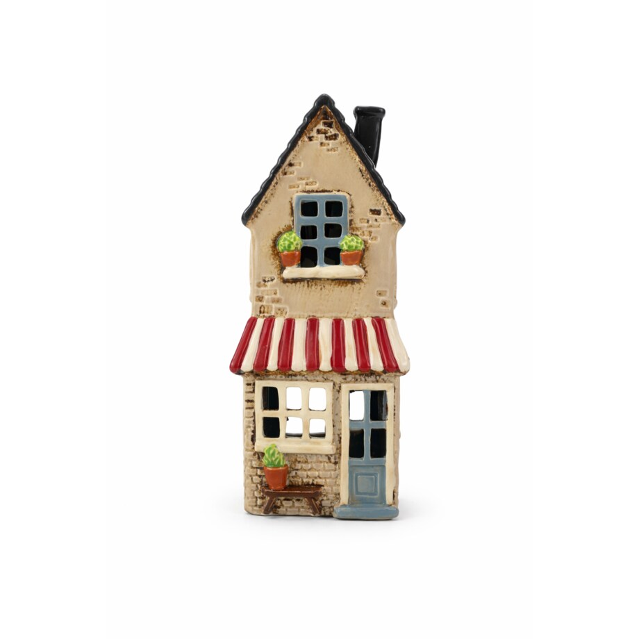 Ceramiczny domek na tea-lighty 25x10,5x7,5 cm DOMETTO beżowy