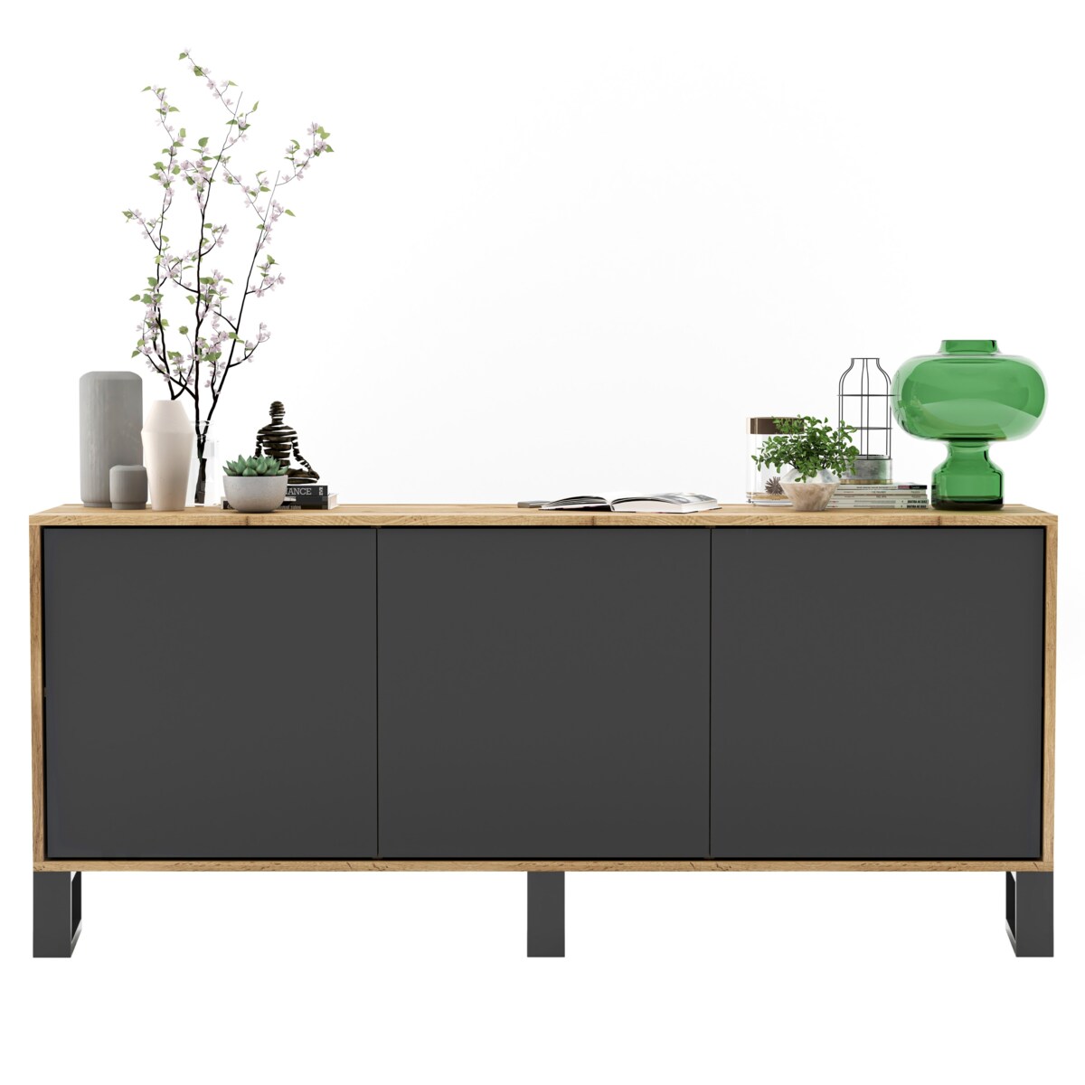 Komoda Loft Szafka RTV Industrialna Dąb Wotan Grafit MAT 168 cm