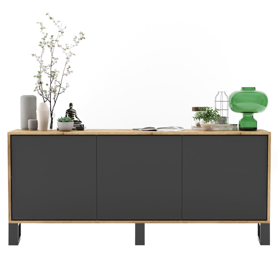 Komoda Loft Szafka RTV Industrialna Dąb Wotan Grafit MAT 168 cm