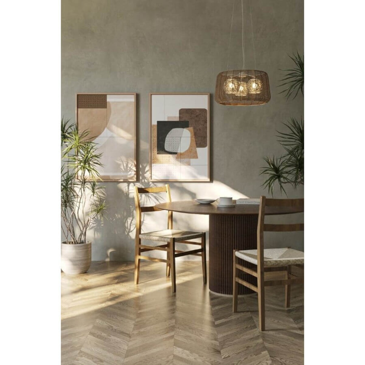 Wisząca lampa salonowa Koshi P0499 Maxlight ratan boho biały beżowy