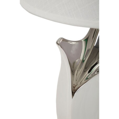 Lampa stołowa Shiney, kolor biały i srebrny, ceramika, żelazo i tkanina, 30 x 30 x 51 cm, 1 x E27, max. 40 W, do salonu i sypialni, Mauro Ferretti
