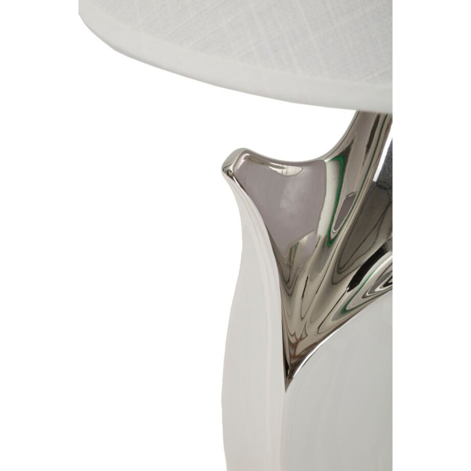 Lampa stołowa Shiney, kolor biały i srebrny, ceramika, żelazo i tkanina, 30 x 30 x 51 cm, 1 x E27, max. 40 W, do salonu i sypialni, Mauro Ferretti