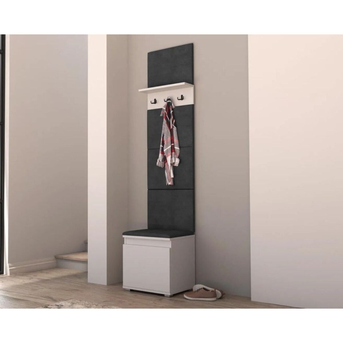 Szafka na buty z siedziskiem i wieszakiem SINGAPUR 50 biała/szara