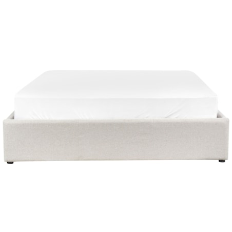 Łóżko z pojemnikiem tapicerowane 140 x 200 cm jasnobeżowe DINAN