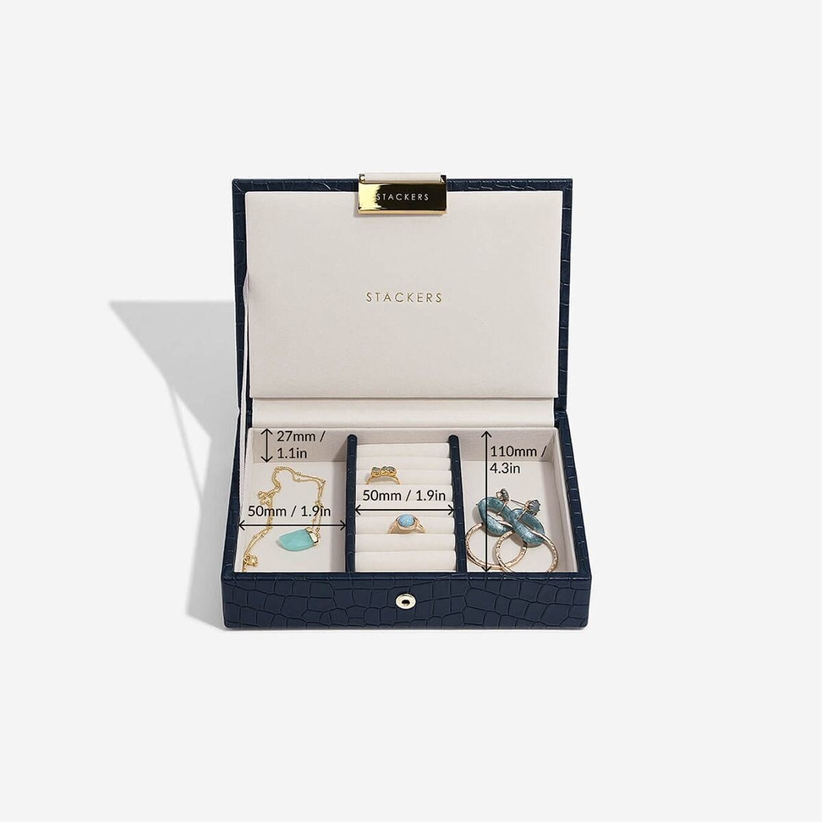 Szkatułka na biżuterię Stackers Croc mini granatowa z pokrywką