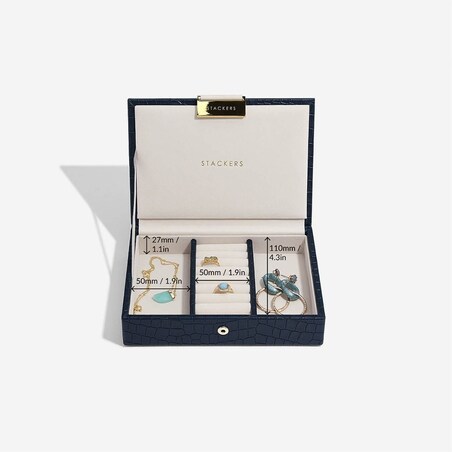 Szkatułka na biżuterię Stackers Croc mini granatowa z pokrywką