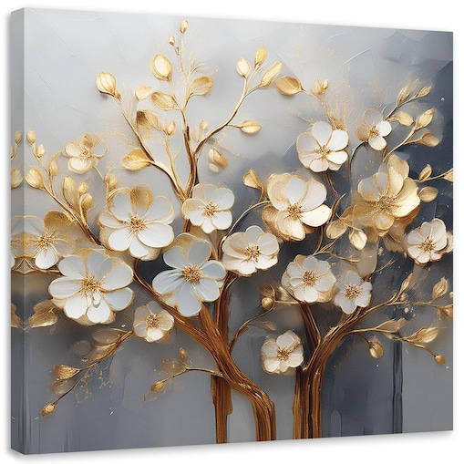 Obraz Drzewo Magnolia Abstrakcja Złoty do salonu sypialni 60x60