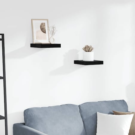 vidaXL Półki ścienne 2 szt., czarne, wysoki połysk, 23x23,5x3,8 cm MDF