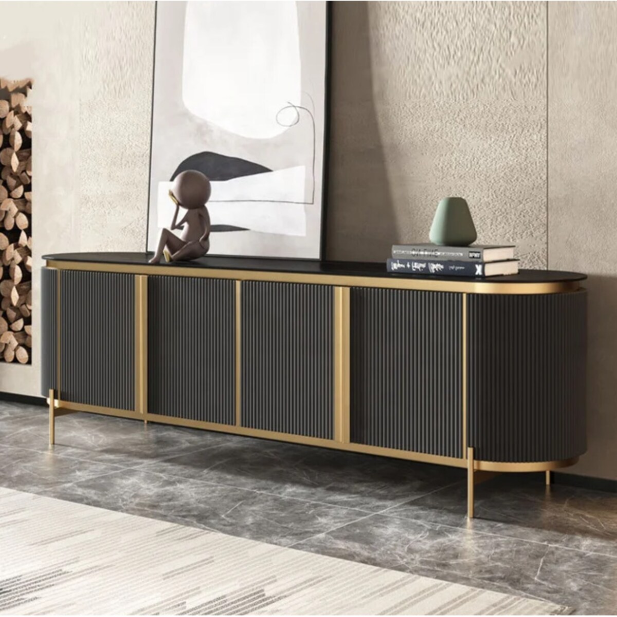 Komoda RTV złota grafitowa Omega Glamour Premium 200x40x60