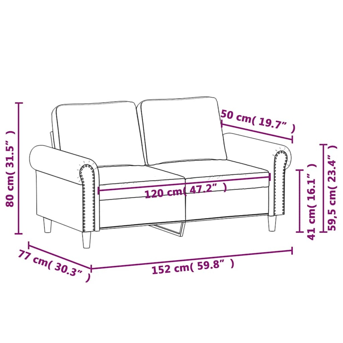 vidaXL Sofa 2-osobowa, winna czerwień, 120 cm, tapicerowana aksamitem