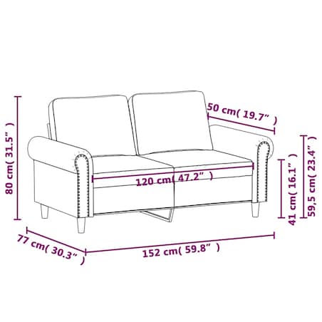 vidaXL Sofa 2-osobowa, winna czerwień, 120 cm, tapicerowana aksamitem