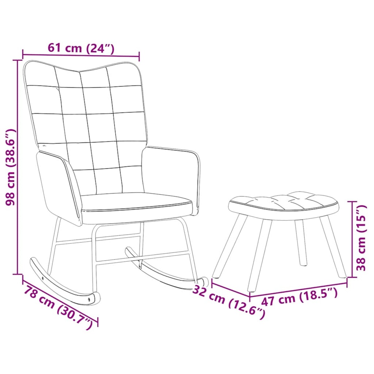 vidaXL Fotel bujany ze stołkiem niebieski aksamit