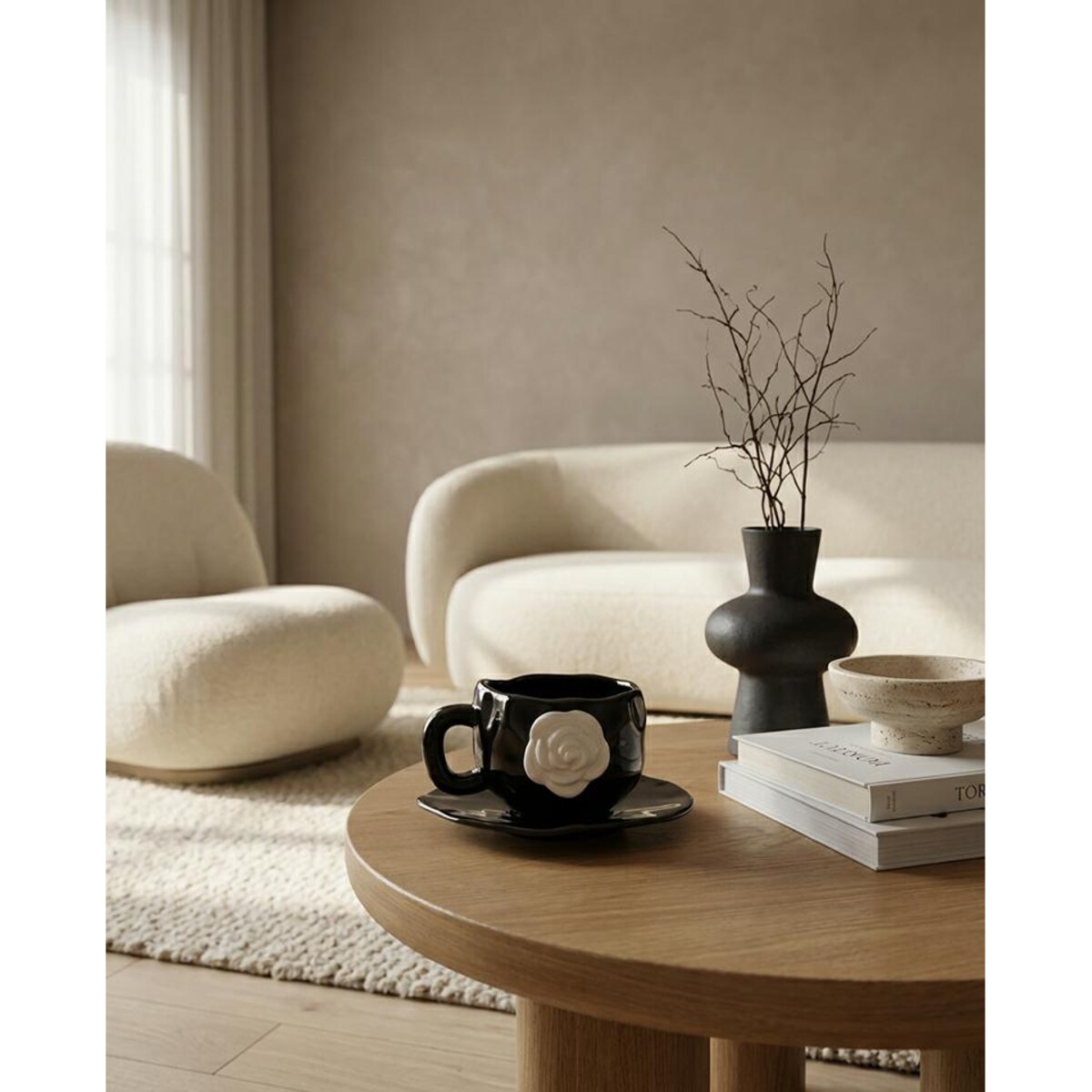 Filiżanka ze spodkiem SHP BIAŁA RÓŻA COCO czarna