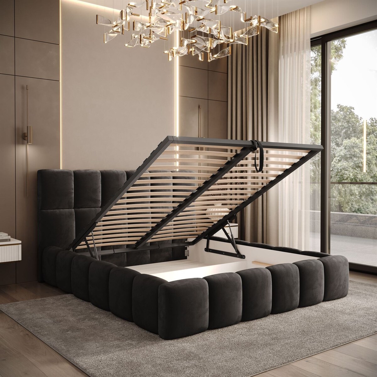 Łóżko tapicerowane VENEZIA, pojemnik na pościel, stelaż 34, 180x200, Royal Velvet 185