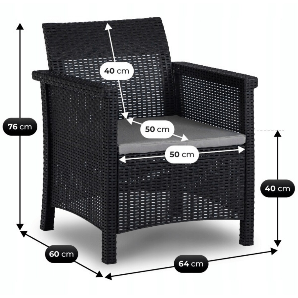 Zestaw Mebli Ogrodowych Na Taras Ogród Technorattan Czarny BRENTA